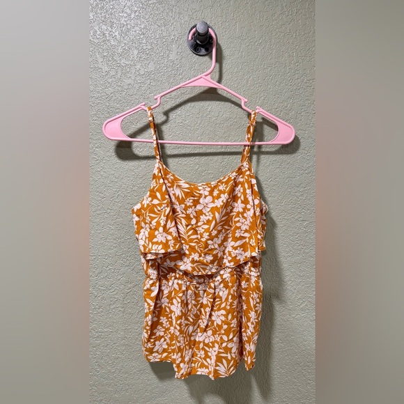 Old Navy Orange and White Floral Tank Top - Picture 1 of 4